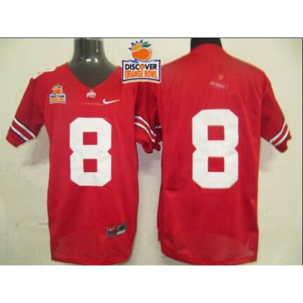 Buckeyes #8 Red 2014 Discover Orange Bowl Patch Stitched NCAA Jersey