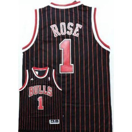 Bulls #1 Derrick Rose Black Red Strip Stitched NBA Jersey