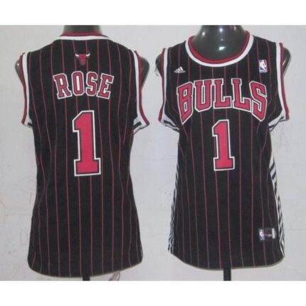 Bulls #1 Derrick Rose Black Strip Women's Fashion Stitched NBA Jersey
