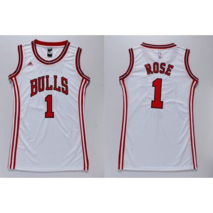 Bulls #1 Derrick Rose White Women's Dress Stitched NBA Jersey