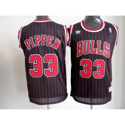 Bulls #33 Scottie Pippen Black With Red Strip Throwback Stitched NBA Jersey