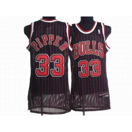 Bulls #33 Scottie Pippen Stitched Black Red Strip NBA Jersey
