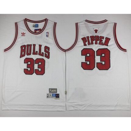 Bulls #33 Scottie Pippen White Throwback Stitched NBA Jersey