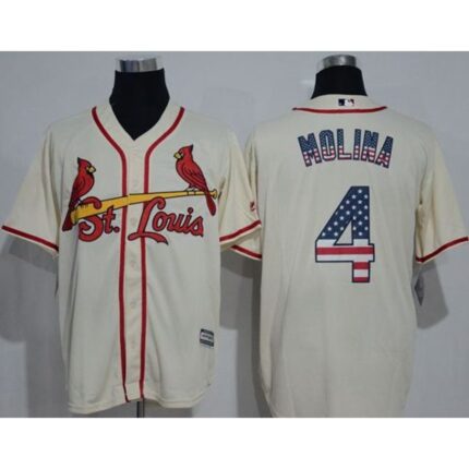 Cardinals #4 Yadier Molina Cream USA Flag Fashion Stitched MLB Jersey