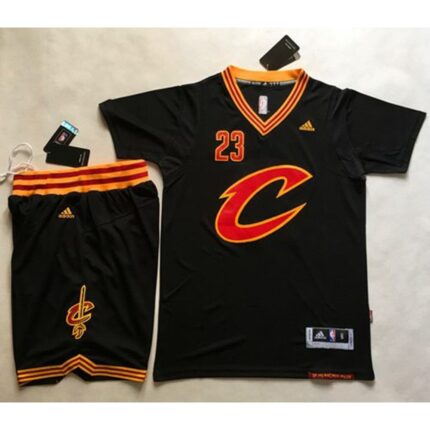 Cavaliers #23 LeBron James Black Short Sleeve "C" A Set Stitched NBA Jersey