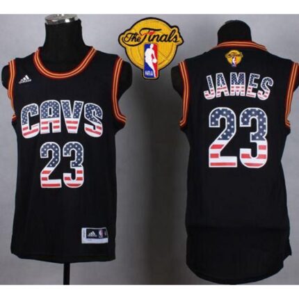 Cavaliers #23 LeBron James Black USA Flag Fashion The Finals Patch Stitched NBA Jersey