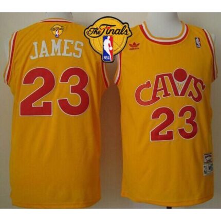 Cavaliers #23 LeBron James Yellow CAVS Throwback The Finals Patch Stitched NBA Jersey