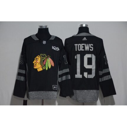 Chicago Blackhawks #19 Jonathan Toews Black Men's 1917-2017 100th  Anniversary   Stitched NHL Jersey