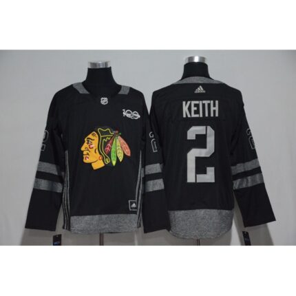 Chicago Blackhawks #2 Duncan Keith Black Men's 1917-2017 100th  Anniversary   Stitched NHL Jersey