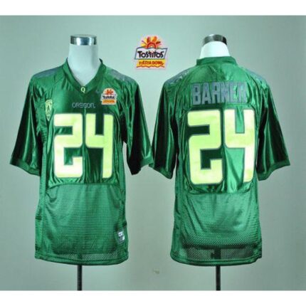 Ducks #24 Kenjon Barner Green With PAC-12 Patch Tostitos Fiesta Bowl Stitched NCAA Jersey