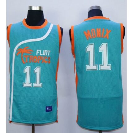 Flint Tropics #11 Ed Monix Blue Semi-Pro Movie Stitched Basketball Jersey