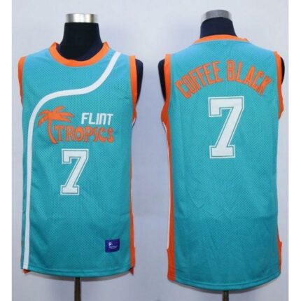 Flint Tropics #7 Coffee Black Blue Semi-Pro Movie Stitched Basketball Jersey