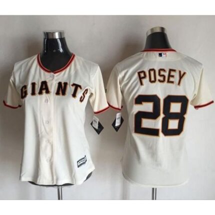 Giants #28 Buster Posey Cream Women's Home Stitched MLB Jersey