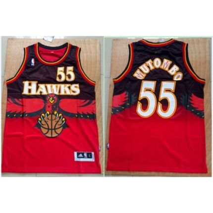 Hawks #55 Dikembe Mutombo Red Throwback Stitched NBA Jersey