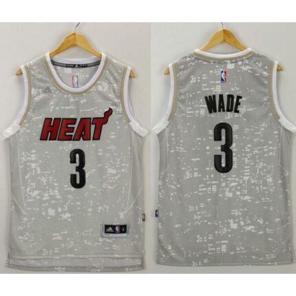 Heat #3 Dwyane Wade Grey City Light Stitched NBA Jersey