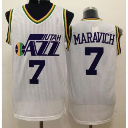 Jazz #7 Pete Maravich White Throwback Stitched NBA Jersey