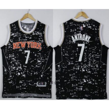 Knicks #7 Carmelo Anthony Black City Light Stitched NBA Jersey