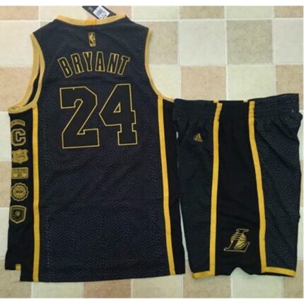 Lakers #24 Kobe Bryant Black Serpentine Retirement Memorial A Set Stitched NBA Jersey