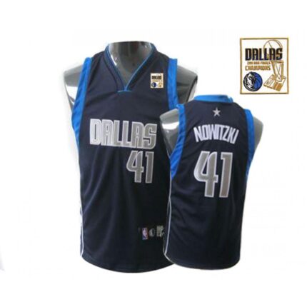 Mavericks 2011 Champions Patch #41 Dirk Nowitzki Dark Blue Stitched Youth NBA Jersey