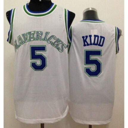 Mavericks #5 Jason Kidd White Throwback Stitched NBA Jersey