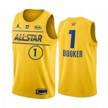 Men's 2021 All-Star Suns #1 Devin Booker Yellow Western Conference Stitched NBA Jersey