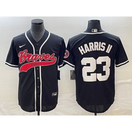 Men's Atlanta Braves #23 Michael Harris ii Black Cool Base Stitched Baseball Jersey