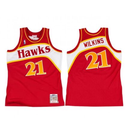 Men's Atlanta Hawks #21 Dominique Wilkins 1986-87 Red Throwback Stitched Jersey