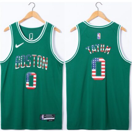 Men's Boston Celtics #0 Jayson Tatum USA Flag Green Stitched Jersey