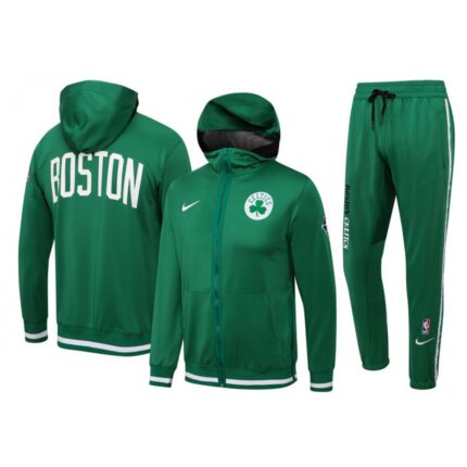 Men's Boston Celtics 75th Anniversary Green Performance Showtime Full-Zip Hoodie Jacket And Pants   Suit