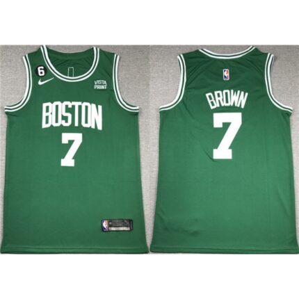 Men's Boston Celtics #7 Jaylen Brown Green With NO.6 Patch Stitched Basketball Jersey