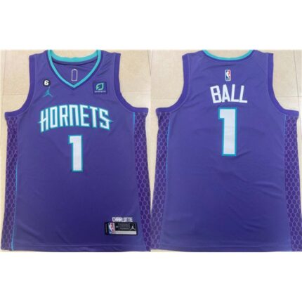 Men's Charlotte Hornets #1 LaMelo Ball Purple Stitched Basketball Jersey