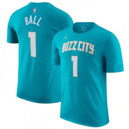 Men's Charlotte Hornets #1 LaMelo Ball Teal 2023/24 City Edition Name & Number T-Shirt