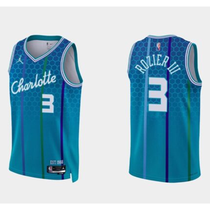 Men's Charlotte Hornets #3 Terry Rozier III 2021/22 Blue 75th Anniversary City Edition Stitched Basketball Jersey