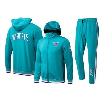 Men's Charlotte Hornets 75th Anniversary Teal Performance Showtime Full-Zip Hoodie Jacket And Pants   Suit