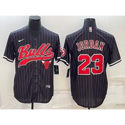 Men's Chicago Bulls #23 Michael Jordan Black With Patch Cool Base Stitched Baseball Jersey