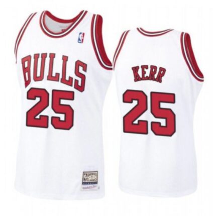 Men's Chicago Bulls #25 Steve Kerr White Throwback Stitched Jersey
