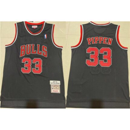 Men's Chicago Bulls #33 Scottie Pippen Black 1997-98 Throwback Stitched Jersey