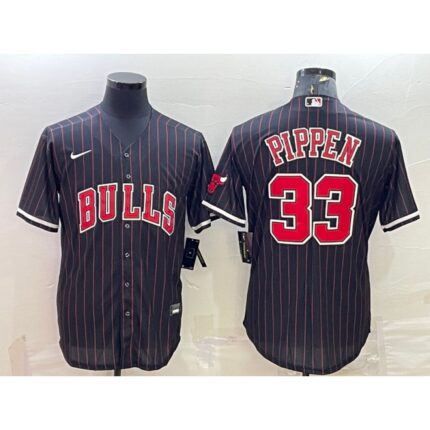 Men's Chicago Bulls #33 Scottie Pippen Black Cool Base Stitched Baseball Jersey