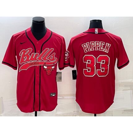 Men's Chicago Bulls #33 Scottie Pippen Red With Patch Cool Base Stitched Baseball Jersey