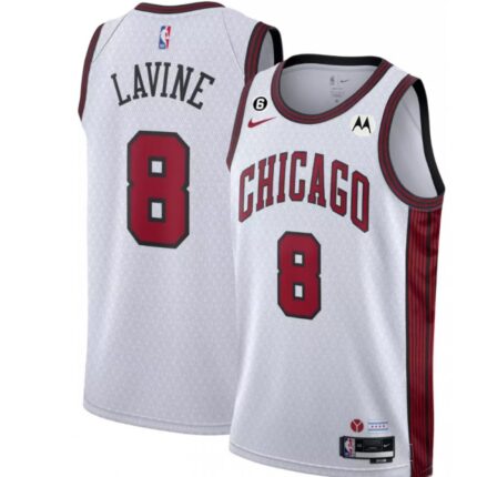 Men's Chicago Bulls #8 Zach LaVine 2022-23 White City Edition With NO.6 Patch Stitched Basketball Jersey
