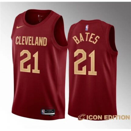 Men's Cleveland Cavaliers #21 Emoni Bates Wine 2023 Draft Icon Edition Stitched Jersey