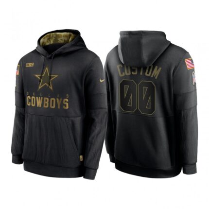 Men's Dallas Cowboys ACTIVE PLAYER Custom 2020 Black Salute to Service Sideline Performance Pullover Hoodie