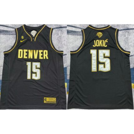 Men's Denver Nuggets #15 Nikola Jokic Black Gold 2023 Finals With NO.6 Patch Stitched Basketball Jersey