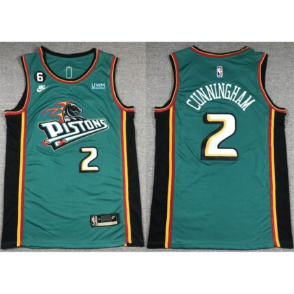 Men's Detroit Pistons #2 Cade Cunningham Blue With No.6 Patch  Stitched Jersey