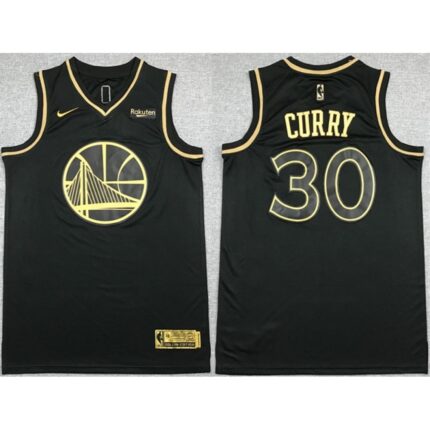 Men's Golden State Warriors #30 Stephen Curry Black Gold Stitched Jersey