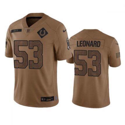 Men's Indianapolis Colts #53 Shaquille Leonard 2023 Brown Salute To Sertvice   Stitched Football Jersey