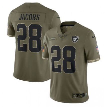 Men's Las Vegas Raiders #28 Josh Jacobs Olive 2022 Salute To Service Limited Stitched Jersey