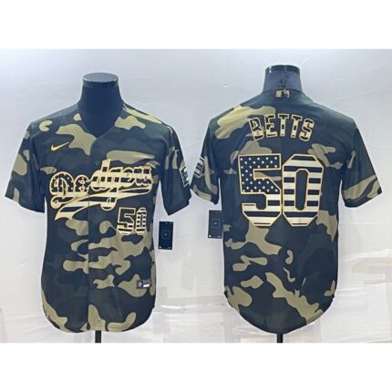 Men's Los Angeles Dodgers #50 Mookie Betts Olive Cool Base Stitched Baseball Jersey