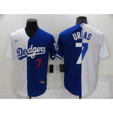 Men's Los Angeles Dodgers #7 Julio Urias White/Blue Split Cool Base Stitched Baseball Jersey