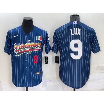 Men's Los Angeles Dodgers #9 Gavin Lux Navy Mexico Rainbow Cool Base Stitched Baseball Jersey